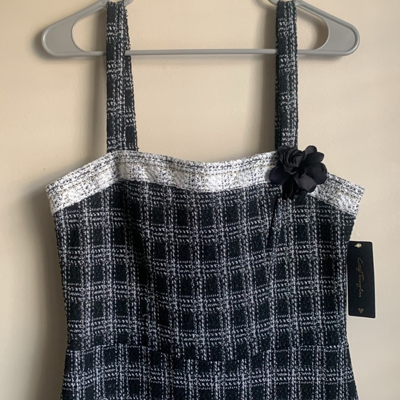 City Triangles XL Blk/Wht Plaid Tweed Fitted with Peplum Hemline Mini Dress-NWT - Picture 6 of 10